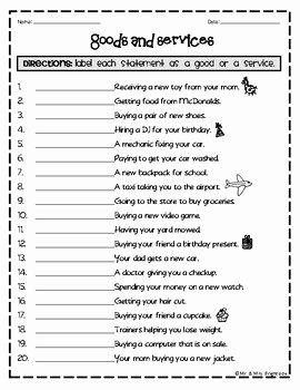 Goods and Services Worksheet Best Of Identifying Goods and Services by Mr and Mrs Brightside