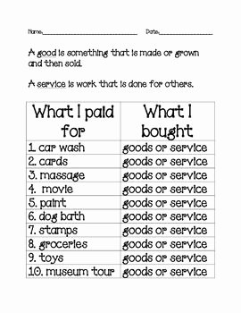 Goods and Services Worksheet Elegant Good and Services In the Munity Worksheet