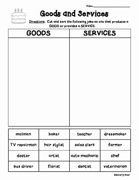 Goods and Services Worksheet Fresh Goods and Services Economics Cut and Paste sorting