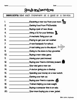 Goods and Services Worksheet Fresh Goods and Services Products and Activities On Pinterest