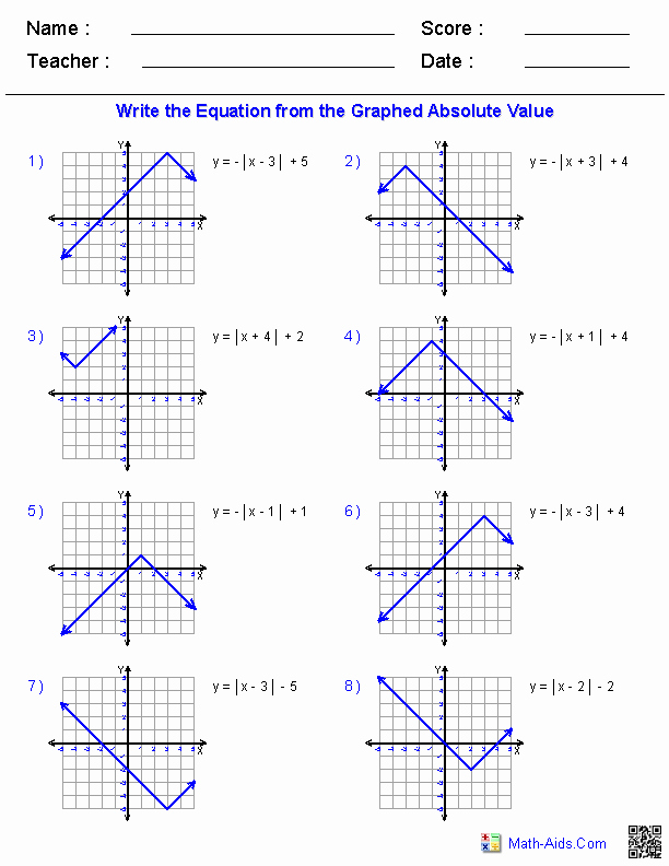 Graphing Absolute Value Equations Worksheet Elegant Algebra 2 Worksheets