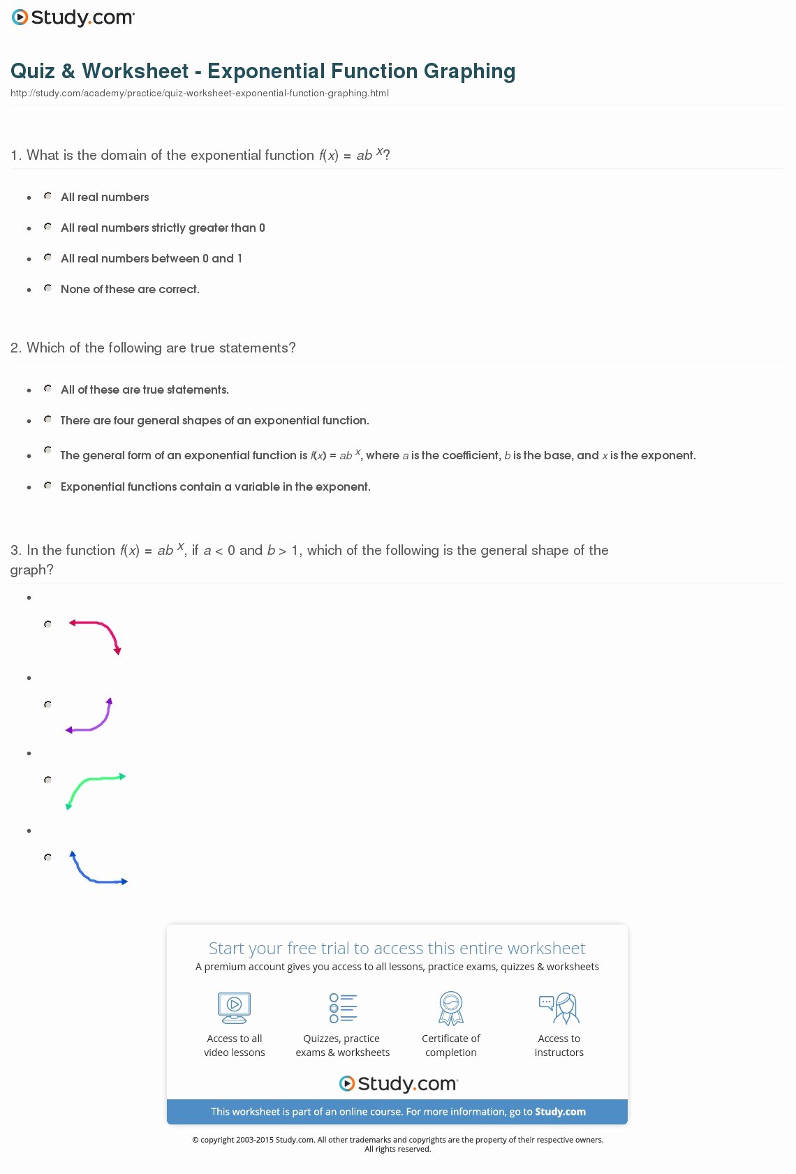 Graphing Exponential Functions Worksheet Answers Luxury Quiz &amp; Worksheet Exponential Function Graphing