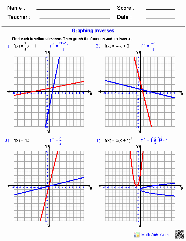 Graphing Inverse Functions Worksheet Beautiful Algebra 2 Worksheets