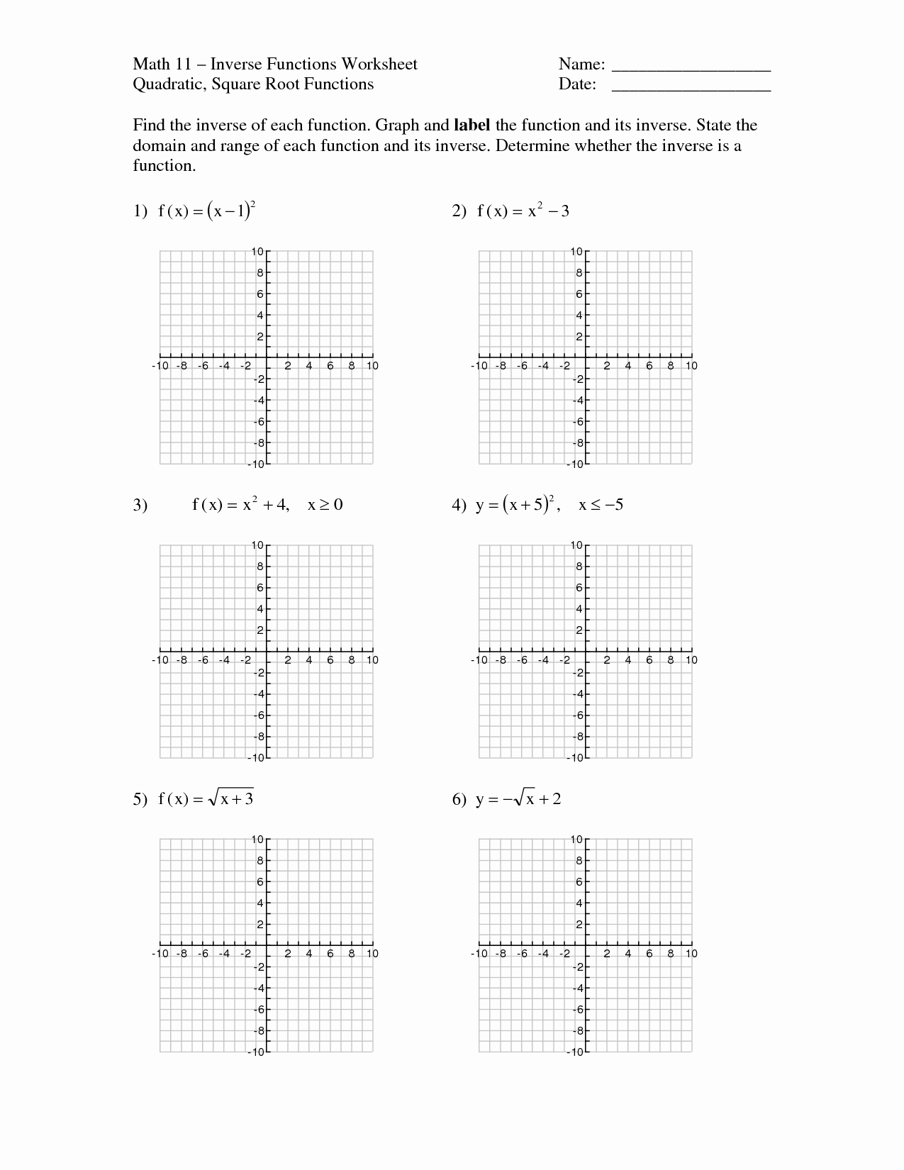 Graphing Inverse Functions Worksheet Fresh 17 Best Of Graph Functions Worksheets Algebra