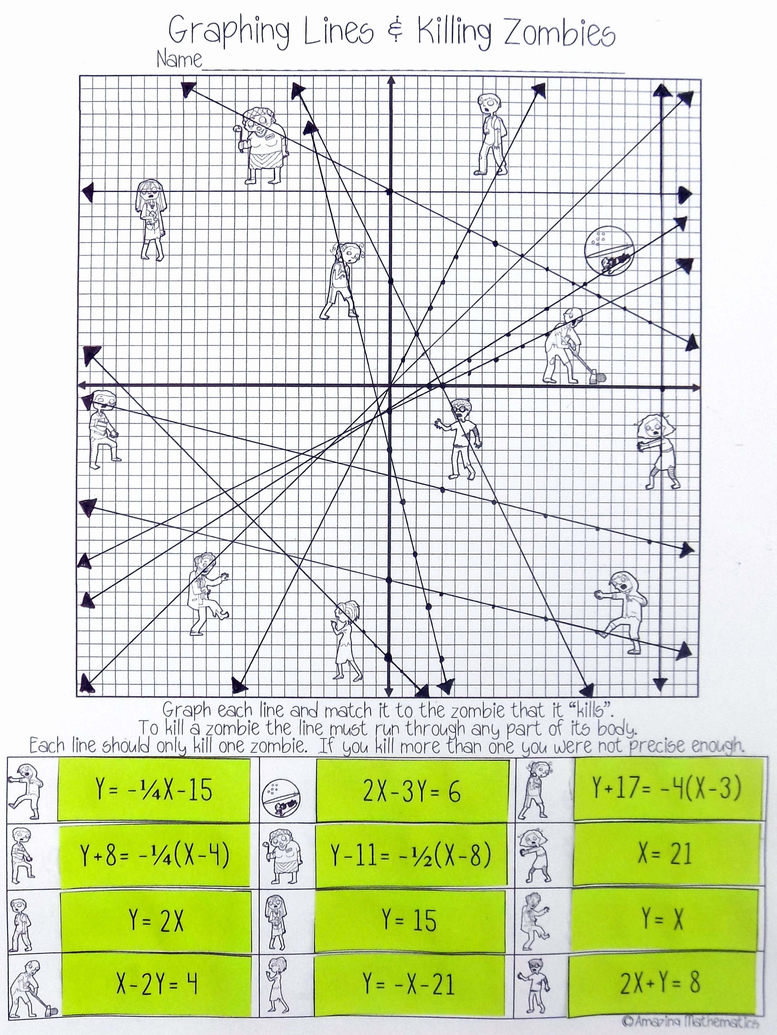 Graphing Linear Equations Practice Worksheet Lovely Graphing Lines &amp; Zombies All 3 forms
