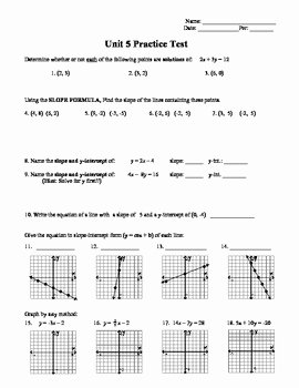 Graphing Linear Equations Practice Worksheet Luxury Algebra Unit 5 Practice Test or Review On Linear