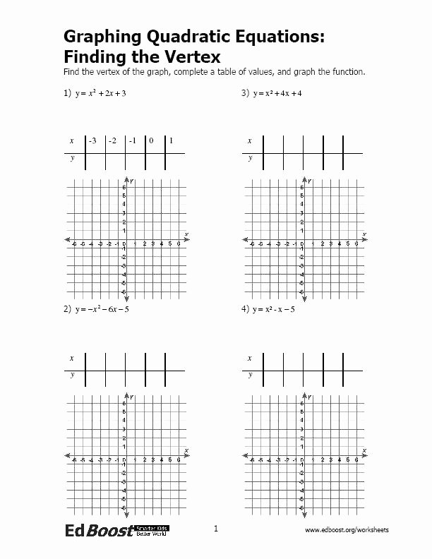 Graphing Linear Equations Practice Worksheet Unique Graphing Quadratic Equations Finding the Vertex