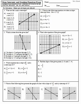 Graphing Linear Equations Worksheet Pdf Inspirational Slope Intercepts and Graphing Linear Equations Exam by