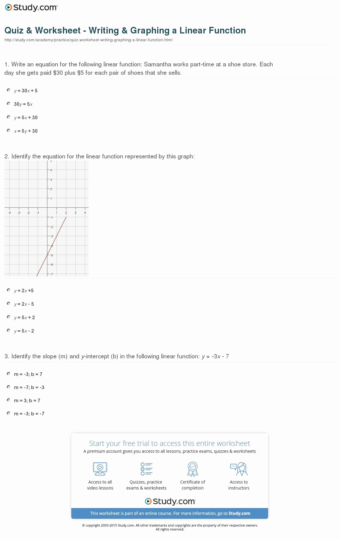 Graphing Linear Functions Worksheet Elegant Quiz &amp; Worksheet Writing &amp; Graphing A Linear Function
