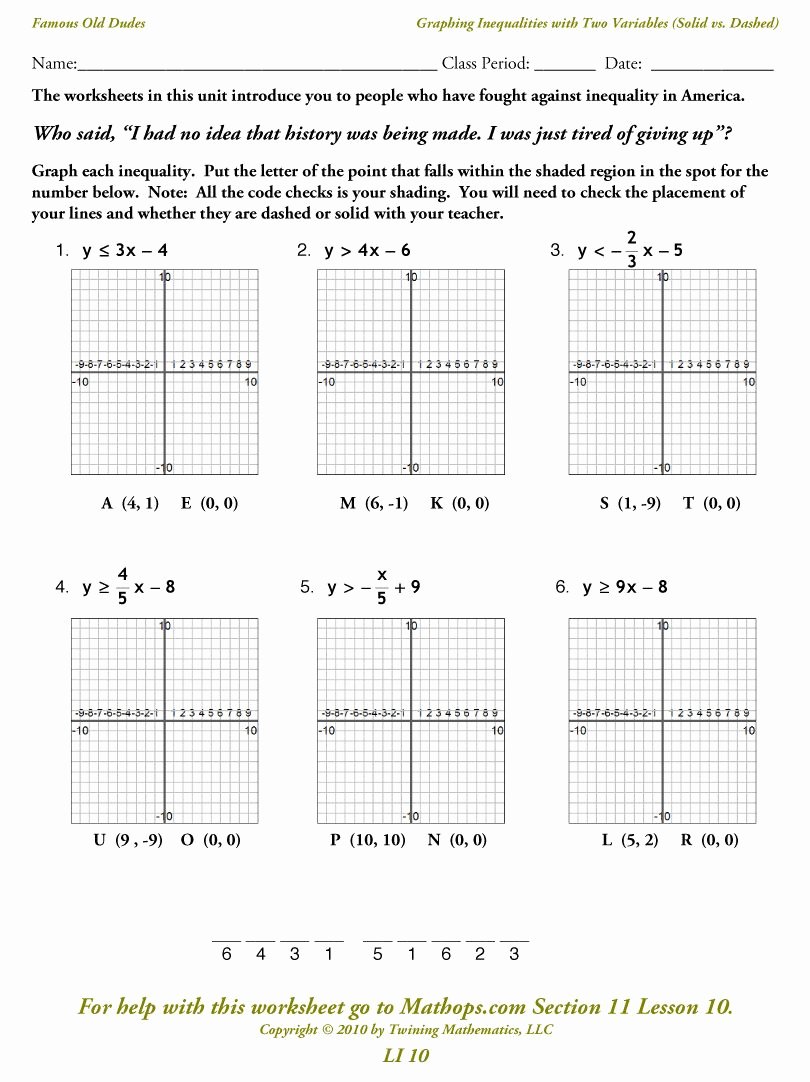 Graphing Linear Inequalities Worksheet New Inequalities with Two Variables Algebra