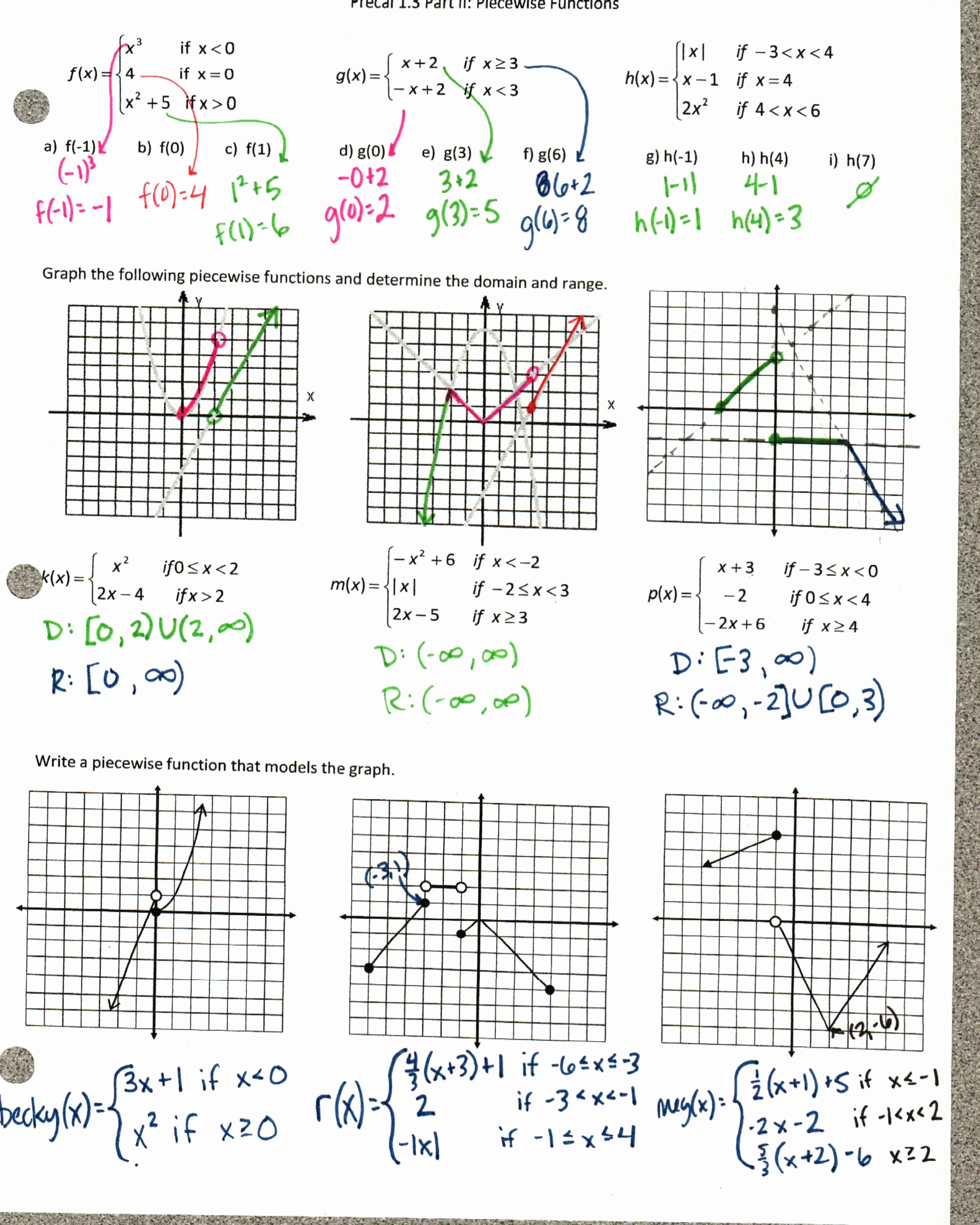 Piecewise Function Worksheet With Answers