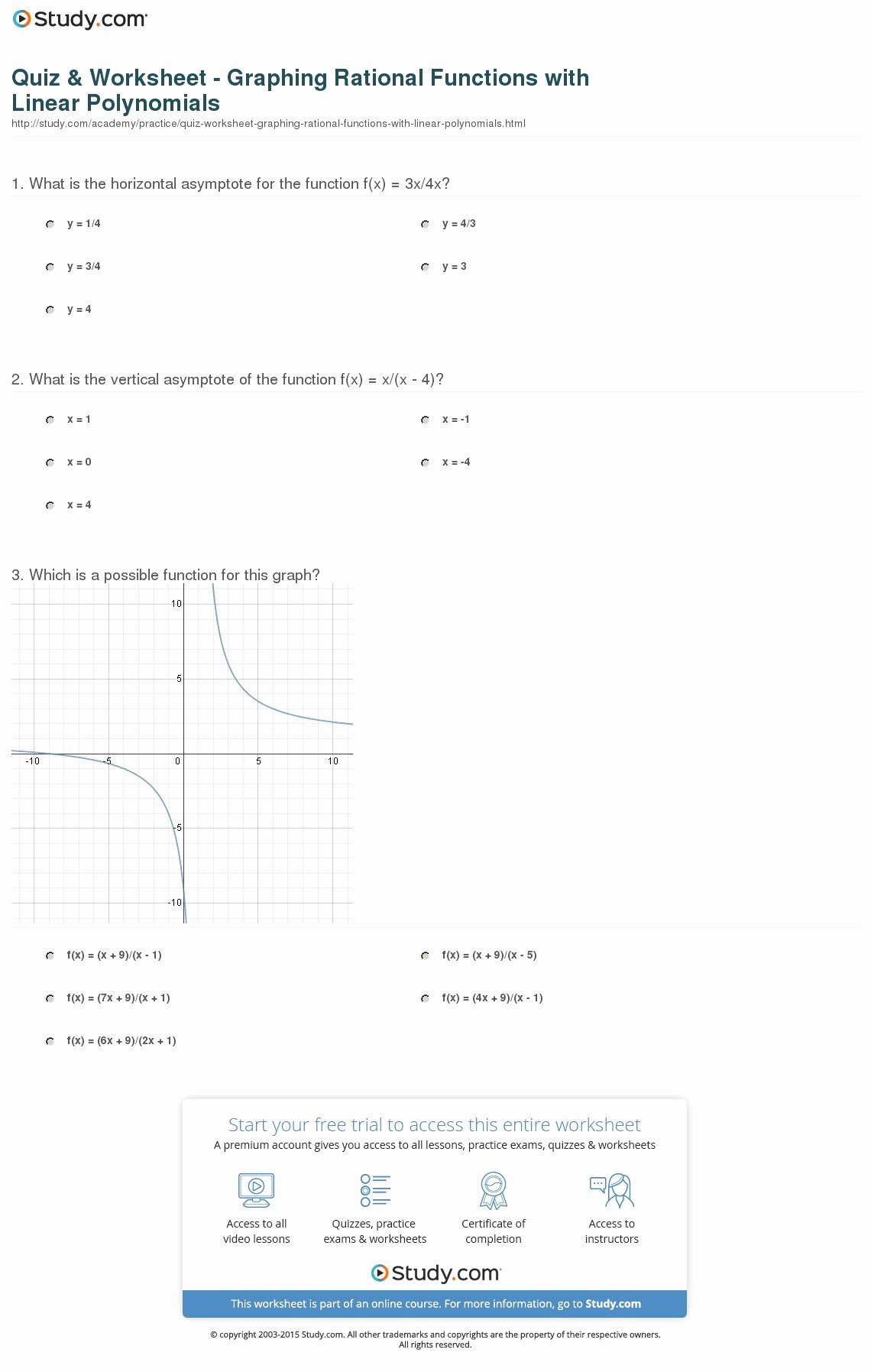 Graphing Polynomial Functions Worksheet Answers Lovely Quiz &amp; Worksheet Graphing Rational Functions with Linear