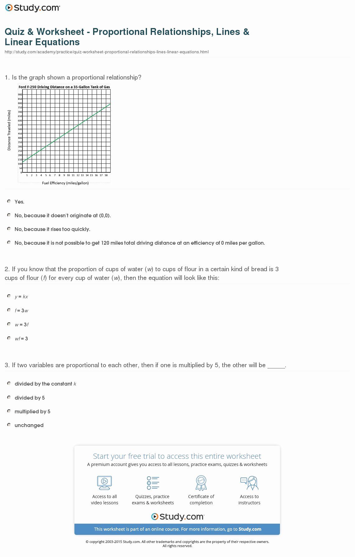 Graphing Proportional Relationships Worksheet New Quiz &amp; Worksheet Proportional Relationships Lines