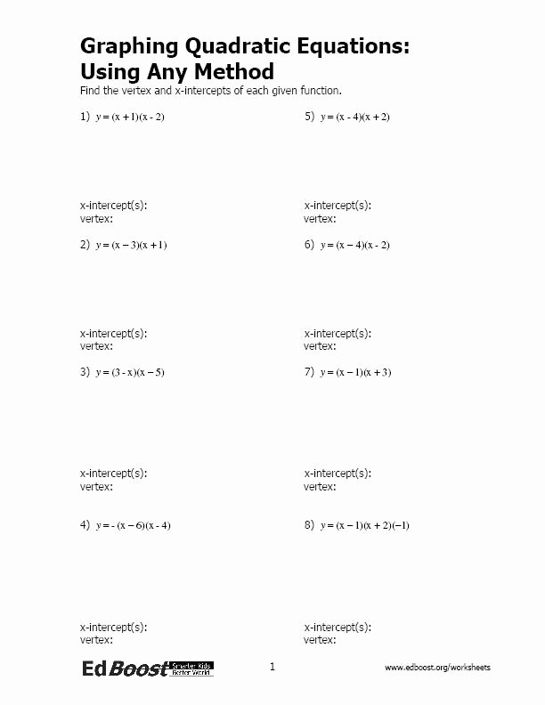 Graphing Quadratic Functions Worksheet Answers Elegant Graphing Quadratic Equations Using Any Method