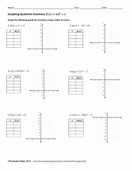 Graphing Quadratic Functions Worksheet Answers Inspirational Graphing Quadratic Functions F X =ax 2 C Algebra Worksheet