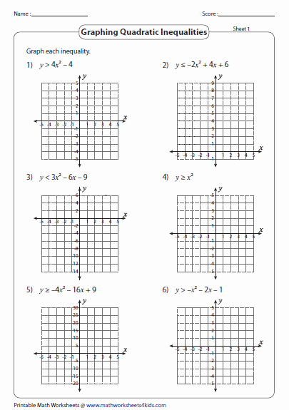 Graphing Quadratic Functions Worksheet Inspirational Quadratic Inequalities Worksheets