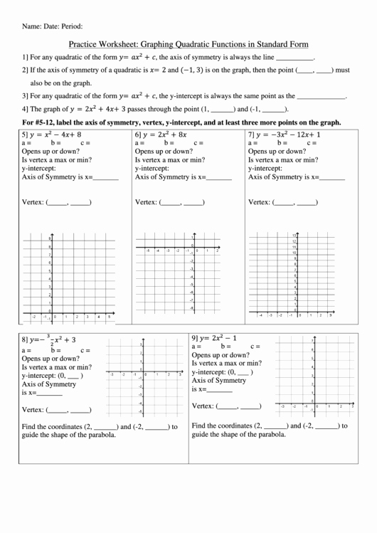 Graphing Quadratic Functions Worksheet Lovely Practice Worksheet Graphing Quadratic Functions In