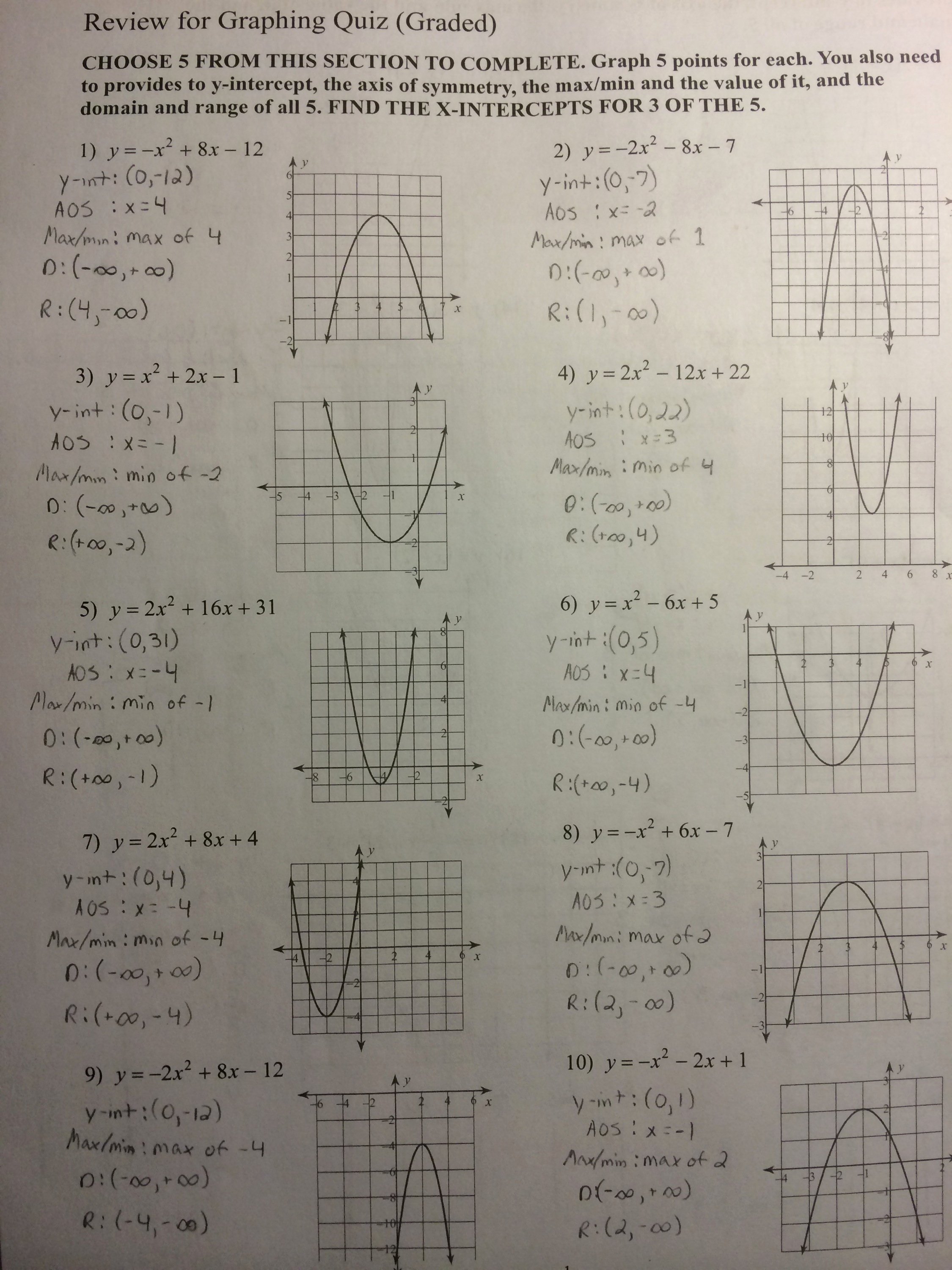 Graphing Quadratics Review Worksheet Lovely Graphing Review Worksheet Wiildcreative