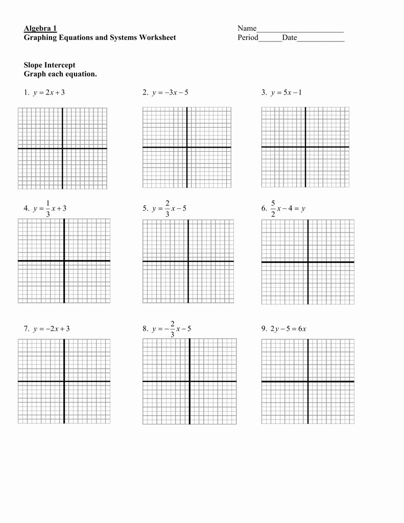 Graphing Slope Intercept form Worksheet Beautiful Algebra 1 Graphing Equations and Systems Worksheet Slope