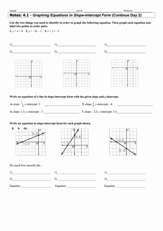 Graphing Slope Intercept form Worksheet Elegant Graphing Equations In Slope Intercept form Printable Pdf