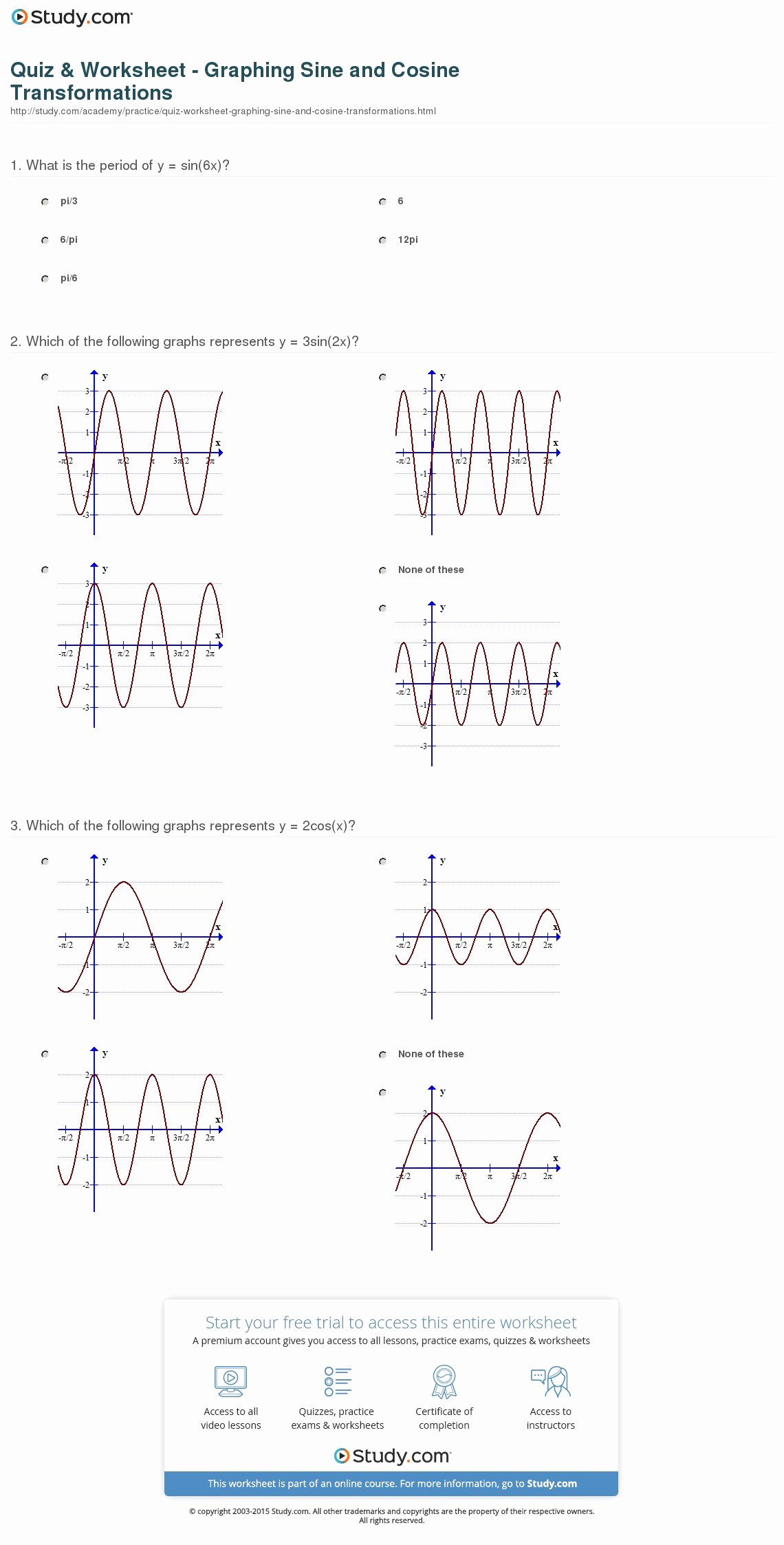 Graphing Trig Functions Practice Worksheet Fresh Quiz &amp; Worksheet Graphing Sine and Cosine