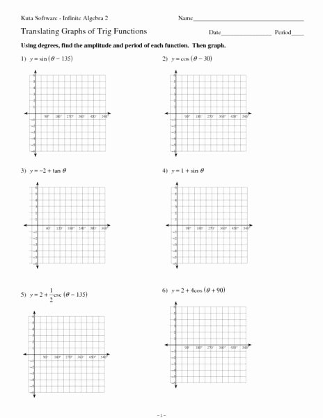 Graphing Trig Functions Practice Worksheet Unique Translating Graphs Of Trig Functions Worksheet for 10th