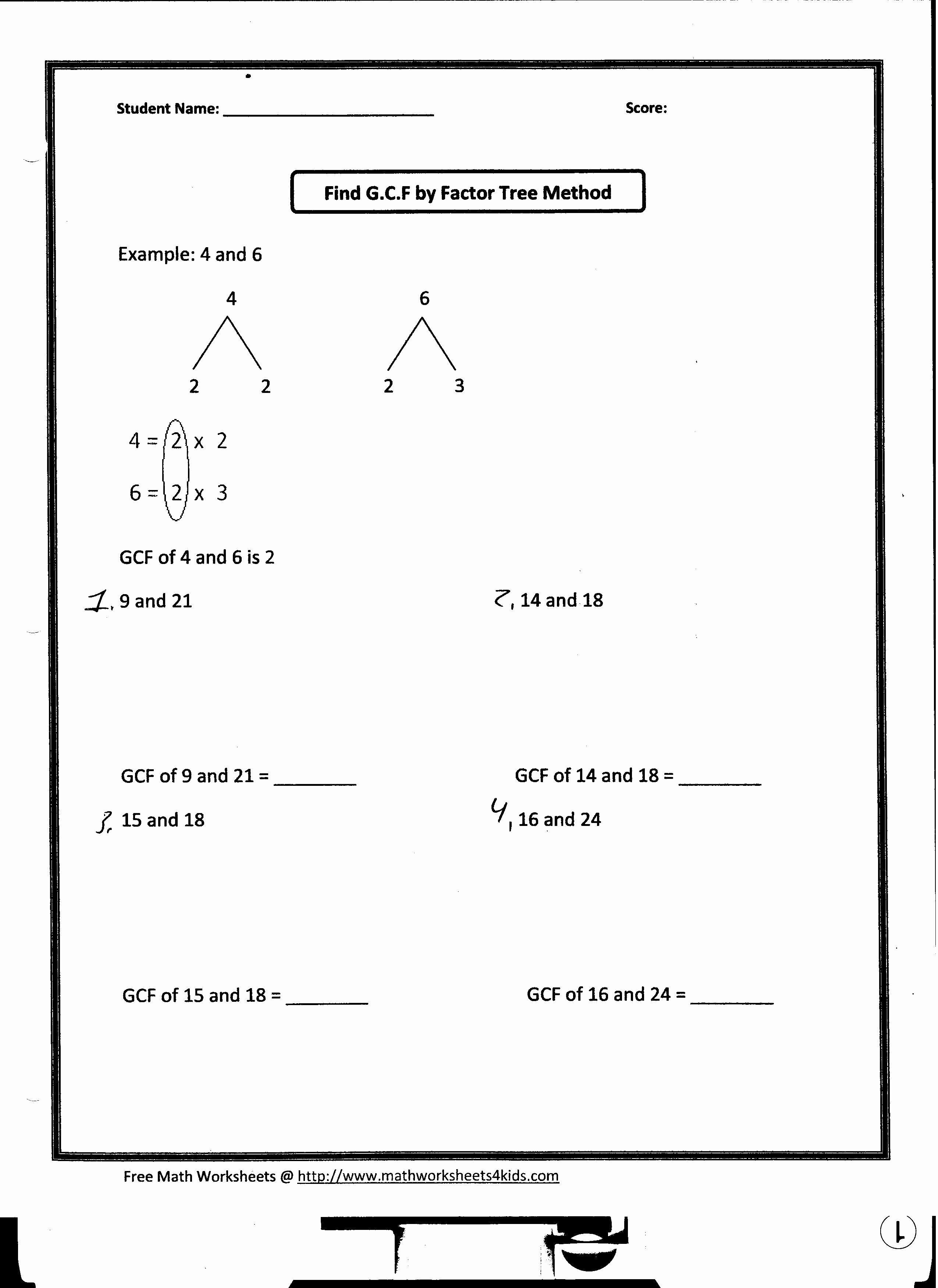 Greatest Common Factor Worksheet Imsyaf