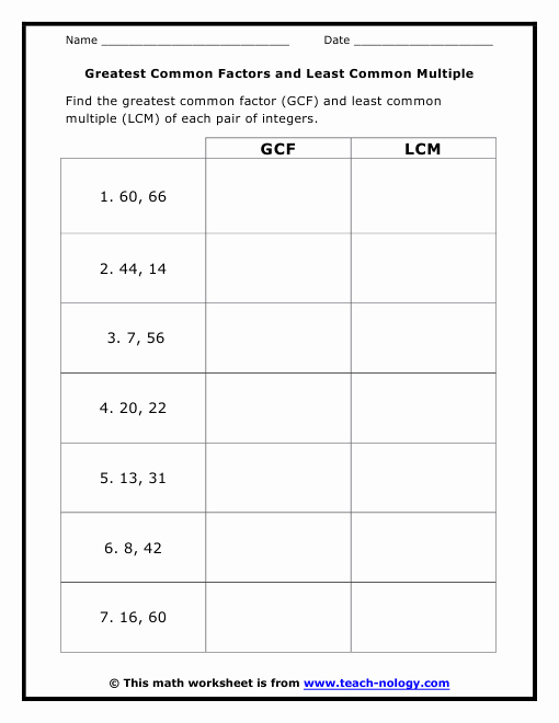 Greatest Common Factor Worksheet Best Of Greatest Mon Factors and Least Mon Multiple