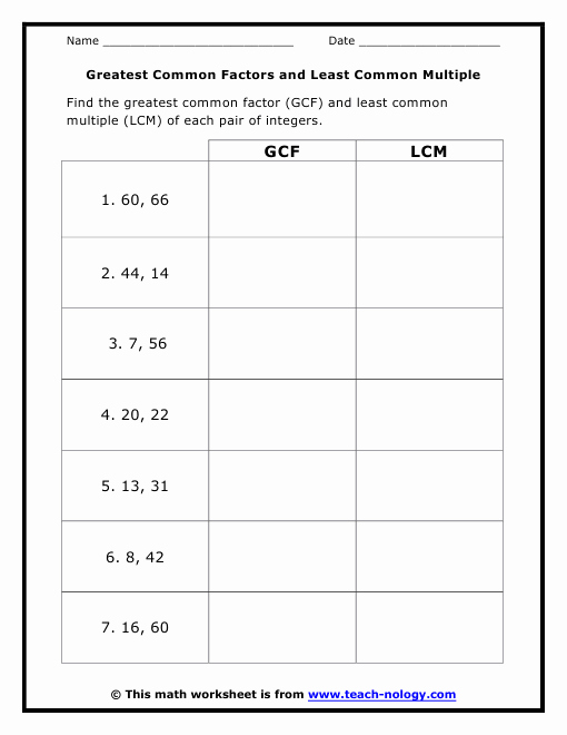 50 Greatest Common Factor Worksheet
