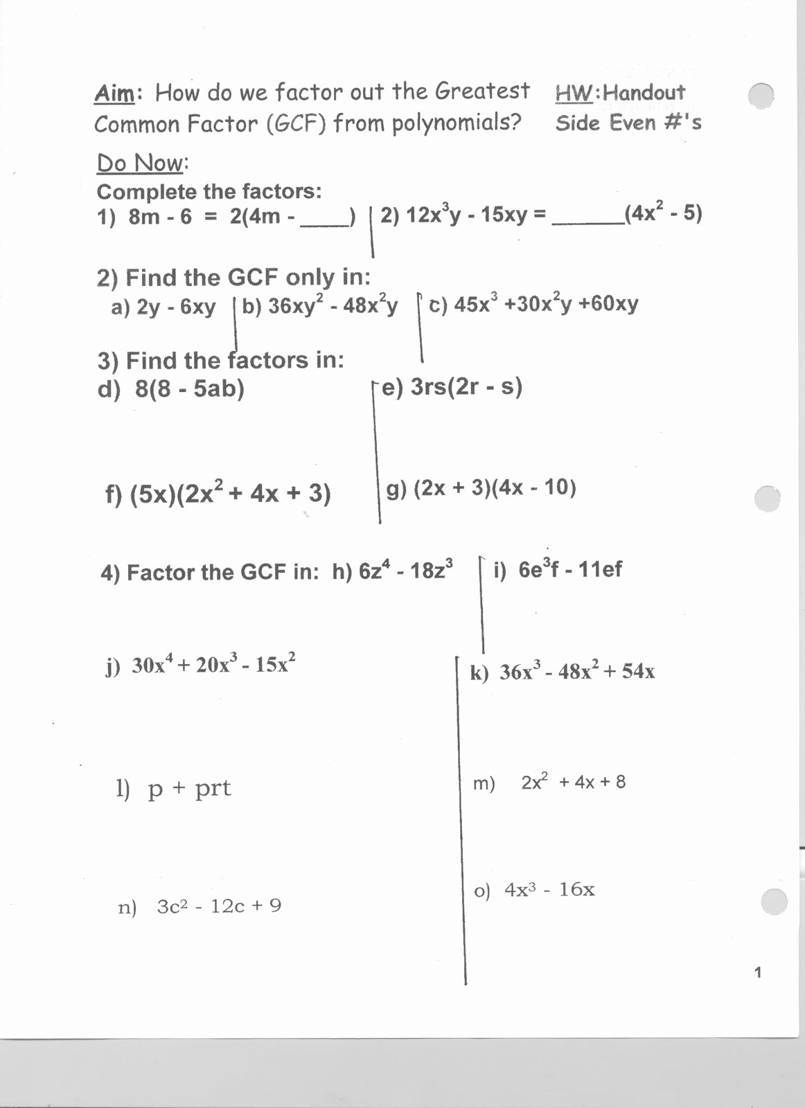 Greatest Common Factor Worksheet Unique 19 Best Of Evaluating Polynomials Worksheet Kuta