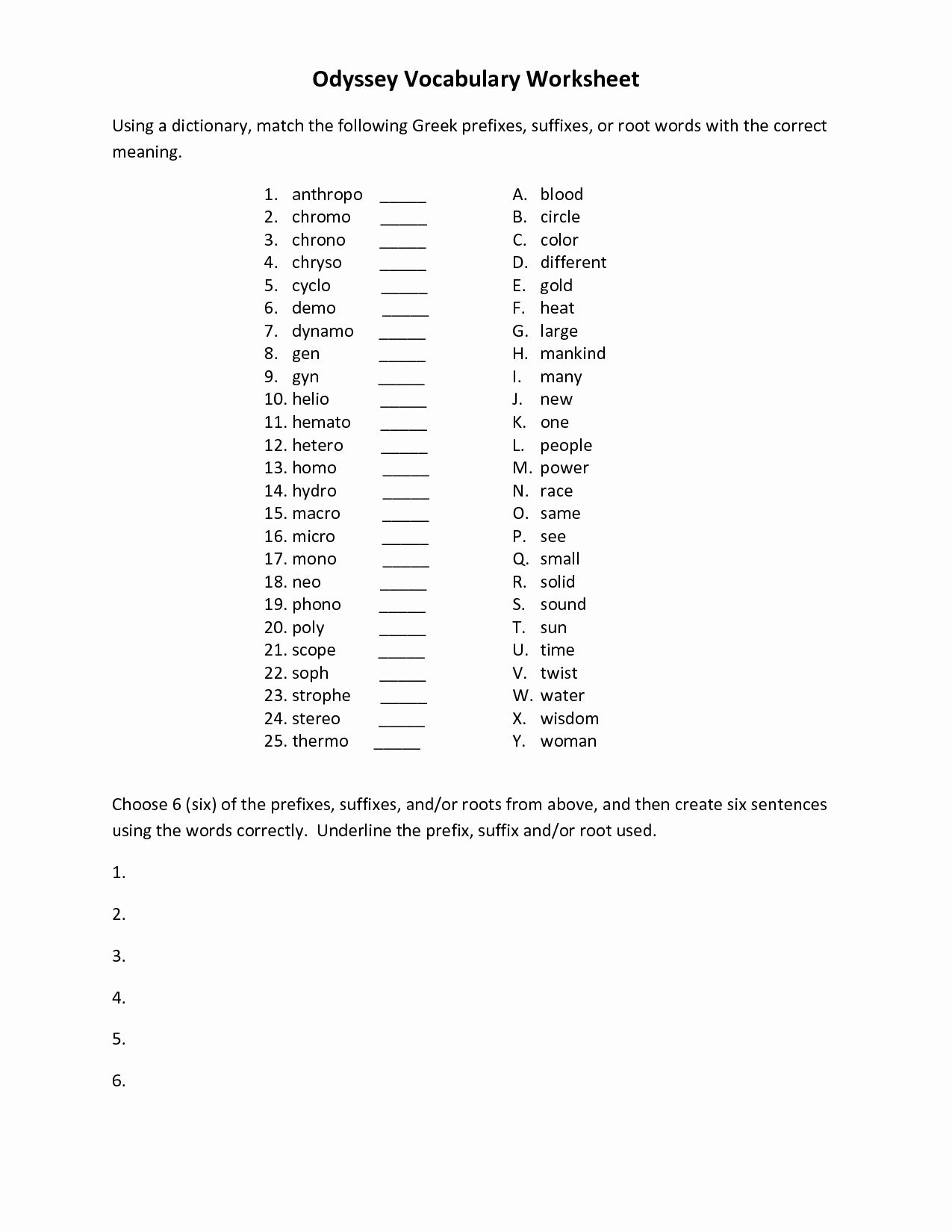 Greek And Latin Roots Worksheet