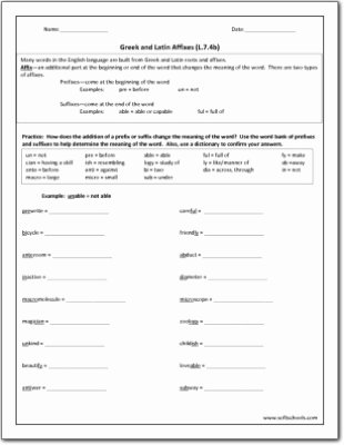 Greek and Latin Roots Worksheet Lovely Greek and Latin Affixes L 7 4b Worksheet