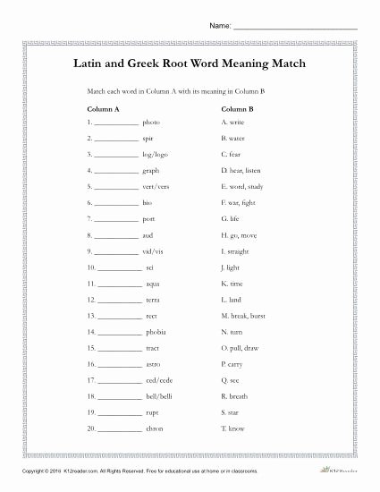 Greek and Latin Roots Worksheet Lovely Greek and Latin Root Words Worksheets