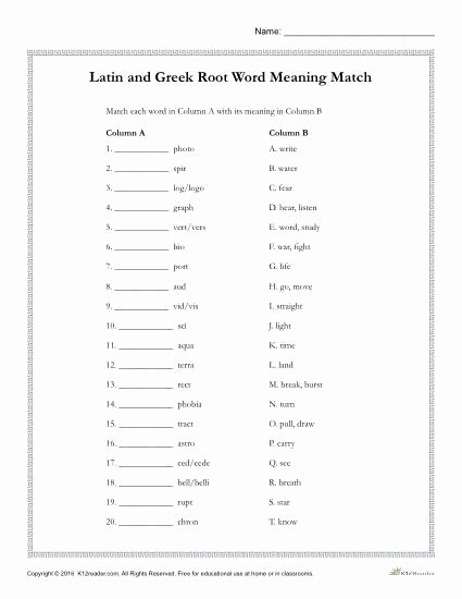 50 Greek And Latin Roots Worksheet