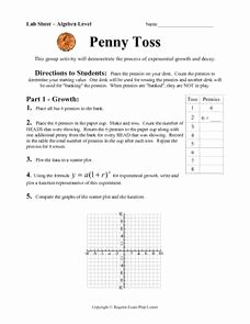 Growth and Decay Worksheet Inspirational Penny toss Exponential Growth and Decay 9th 10th Grade