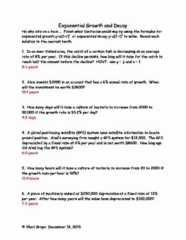 Growth and Decay Worksheet Luxury Exponential Growth and Decay Worksheet Algebra 1 Answers