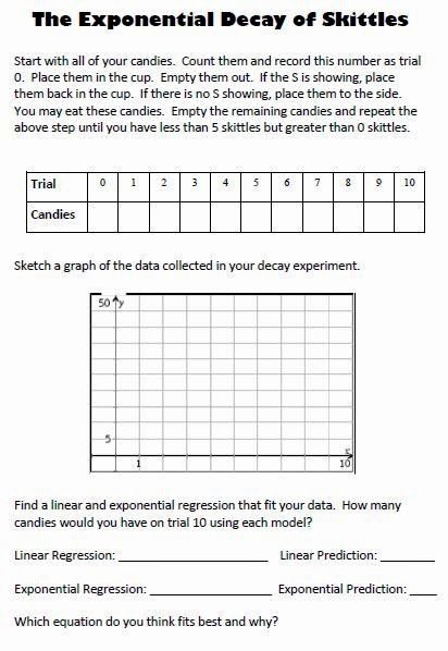 Growth and Decay Worksheet Luxury Modeling Exponential Growth and Decay with Skittles