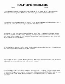 Half Life Worksheet Answers Inspirational Half Life Problems 9th 12th Grade Worksheet