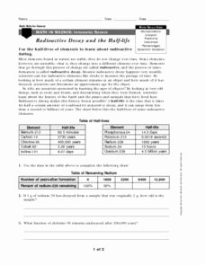 Half Life Worksheet Answers New Math In Science Radioactive Decay and Half Life 9th 11th