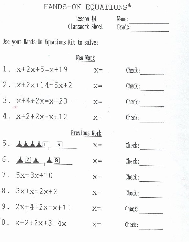 Hands On Equations Worksheet Elegant Tuesday March 2012