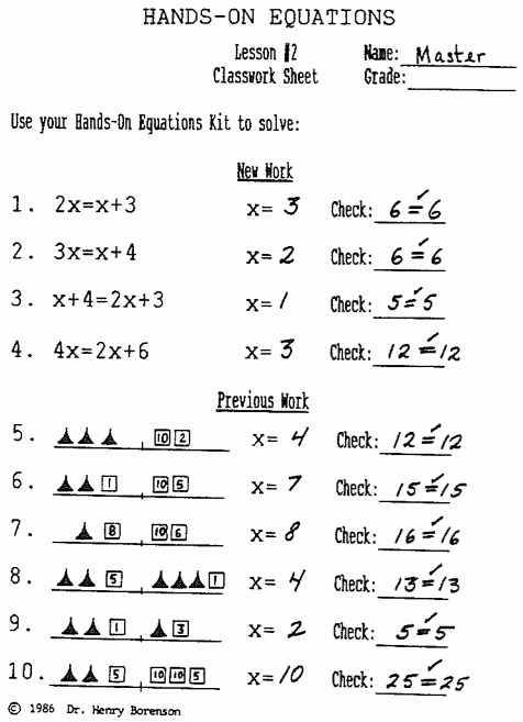 50 Hands On Equations Worksheet