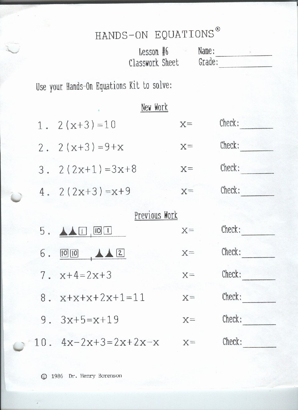 Hands On Equations Worksheet New Hands Equations Answer Key Lesson 9 Tessshebaylo