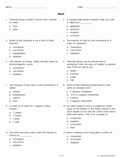 Heat and Temperature Worksheet Inspirational Heat Grade 8 Free Printable Tests and Worksheets