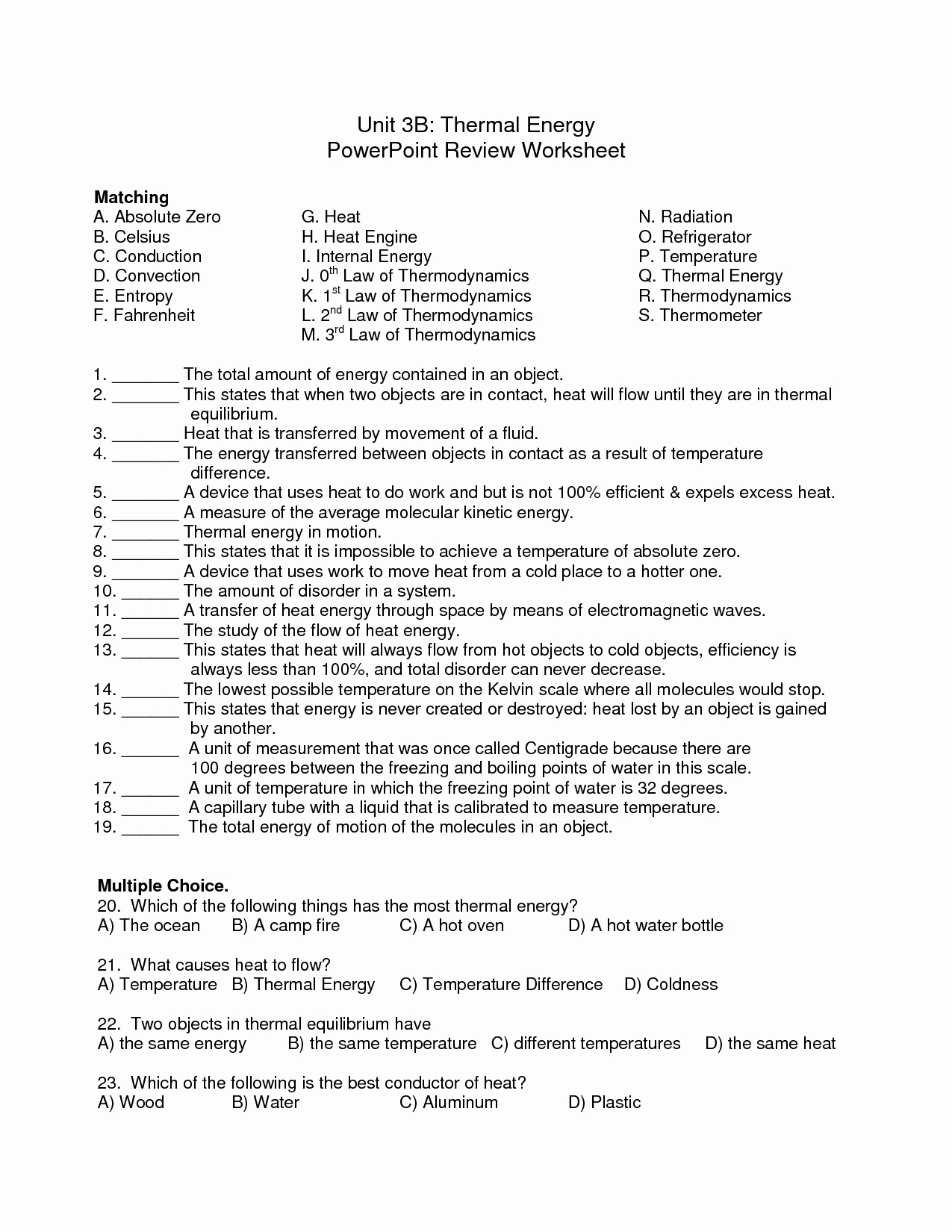 50 Heat Transfer Worksheet Answers