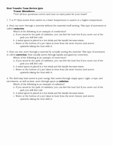 Heat Transfer Worksheet Answers Best Of Heat Transfer Team Review Quiz Worksheet for 8th 10th