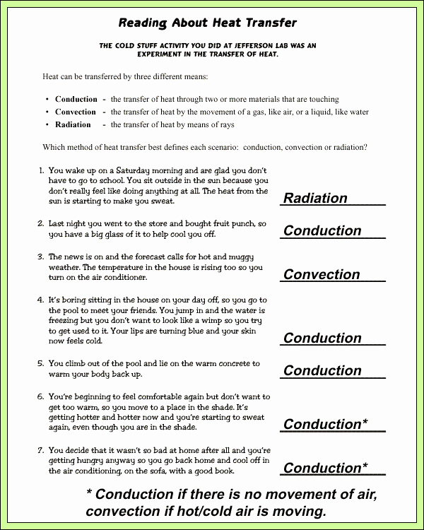 Heat Transfer Worksheet Answers Fresh Cold Stuff Sample Answers Answer Keys Heat Transfer