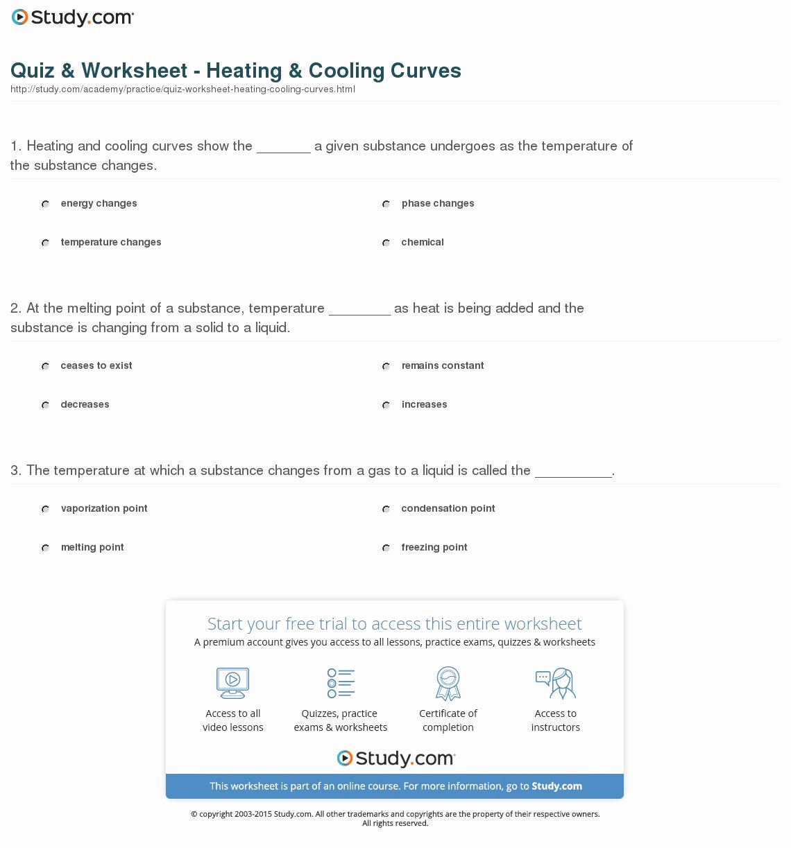 Heating and Cooling Curve Worksheet Inspirational Quiz &amp; Worksheet Heating &amp; Cooling Curves