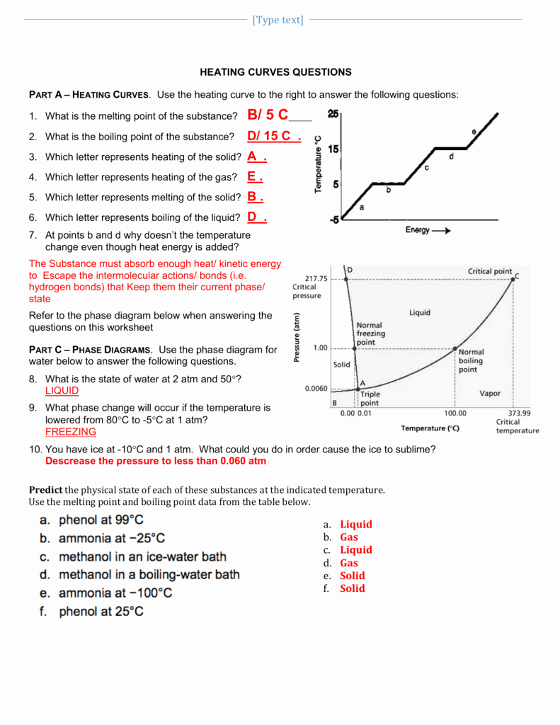 Heating Curve Worksheet Answers Awesome A 2 Heat Curves Phase Diagram Worksheet Key