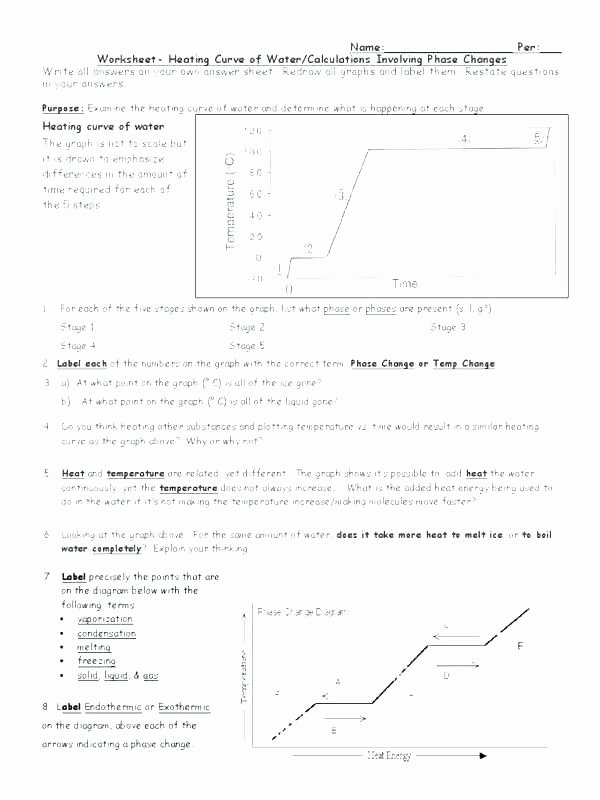 Heating Curve Worksheet Answers Beautiful Worksheet Heating Curve Water Calculations Involving