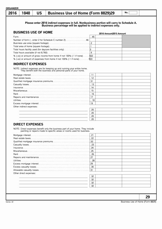 Home Daycare Tax Worksheet Best Of Business Use Home form 8829 organizer 2016